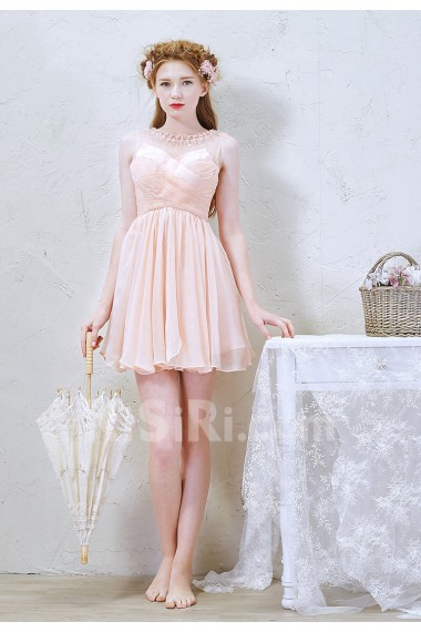 Chiffon Jewel Mini/Short Sleeveless A-line Dress with Rhinestone