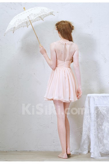 Chiffon Jewel Mini/Short Sleeveless A-line Dress with Rhinestone