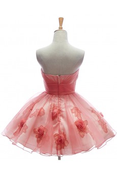 Tulle Strapless Mini/Short Sleeveless Ball Gown Dress with Handmade Flowers, Bow