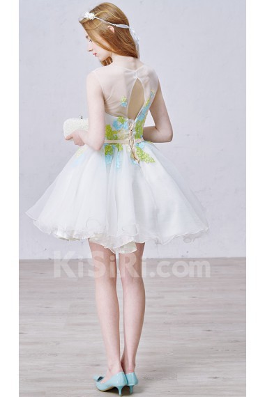 Lace, Chiffon Scoop Mini/Short Sleeveless Ball Gown Dress with Bow