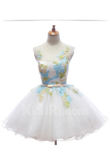 Lace, Chiffon Scoop Mini/Short Sleeveless Ball Gown Dress with Bow