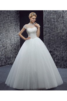 Tulle Halter Floor Length Cap Sleeve Ball Gown Dress with Sequins, Beads