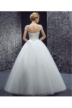 Tulle Halter Floor Length Cap Sleeve Ball Gown Dress with Sequins, Beads