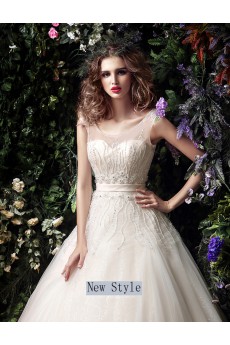 Organza, Tulle Scoop Floor Length Sleeveless Ball Gown Dress with Beads, Sequins