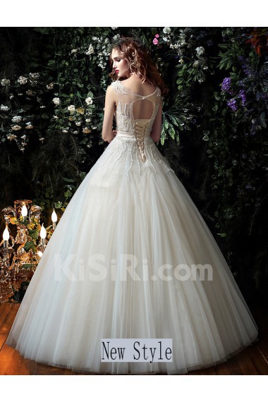 Organza, Tulle Scoop Floor Length Sleeveless Ball Gown Dress with Beads, Sequins