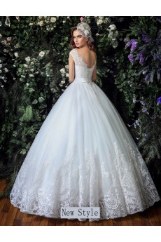 Organza, Lace Bateau Floor Length Cap Sleeve Ball Gown Dress with Rhinestone