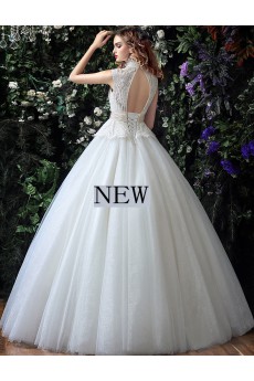 Tulle, Lace High Collar Floor Length Sleeveless Ball Gown Dress with Sequins