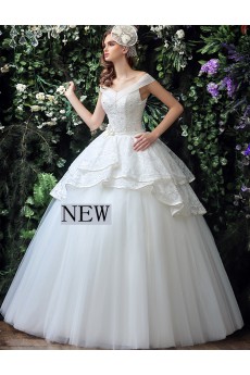 Tulle, Lace Off-the-Shoulder Floor Length Ball Gown Dress with Beads