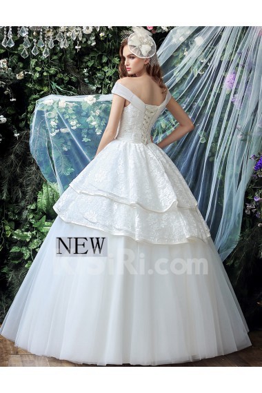 Tulle, Lace Off-the-Shoulder Floor Length Ball Gown Dress with Beads