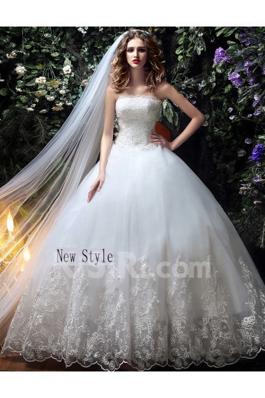 Tulle, Lace Strapless Floor Length Sleeveless Ball Gown Dress