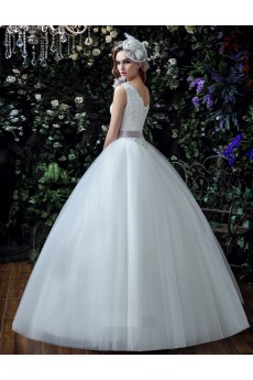 Tulle, Lace, Satin One-shoulder Floor Length Sleeveless Ball Gown Dress with Handmade Flowers