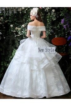 Tulle, Lace Off-the-Shoulder Floor Length Ball Gown Dress with Embroidered