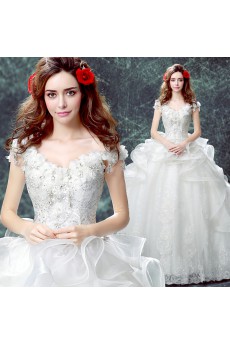 Lace, Organza Off-the-Shoulder Floor Length Ball Gown Dress with Rhinestone