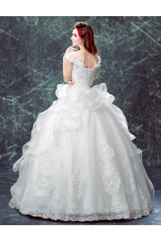 Lace, Organza Off-the-Shoulder Floor Length Ball Gown Dress with Rhinestone