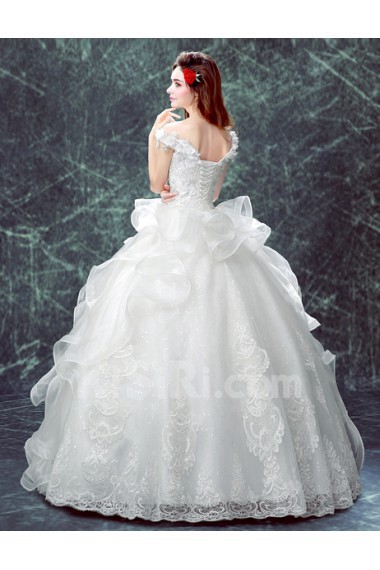 Lace, Organza Off-the-Shoulder Floor Length Ball Gown Dress with Rhinestone