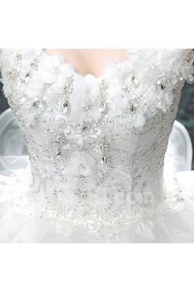 Lace, Organza Off-the-Shoulder Floor Length Ball Gown Dress with Rhinestone