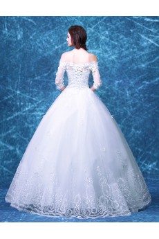 Organza Off-the-Shoulder Floor Length Half Sleeve Ball Gown Dress with Sequins