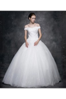 Lace, Satin, Tulle Off-the-Shoulder Floor Length Ball Gown Dress with Sequins