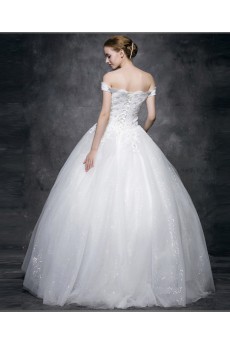 Lace, Satin, Tulle Off-the-Shoulder Floor Length Ball Gown Dress with Sequins