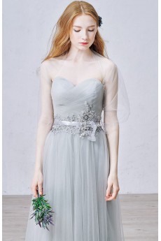 Lace, Tulle Sweetheart Floor Length Sleeveless A-line Dress with Bead, Sequins, Rhinestone