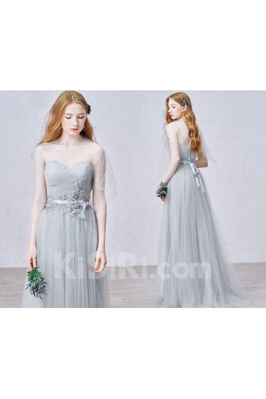 Lace, Tulle Sweetheart Floor Length Sleeveless A-line Dress with Bead, Sequins, Rhinestone