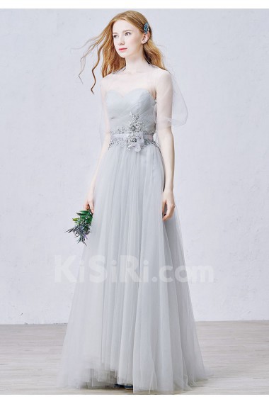 Lace, Tulle Sweetheart Floor Length Sleeveless A-line Dress with Bead, Sequins, Rhinestone