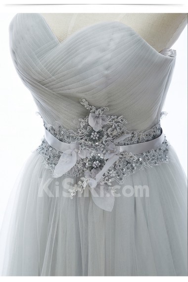 Lace, Tulle Sweetheart Floor Length Sleeveless A-line Dress with Bead, Sequins, Rhinestone