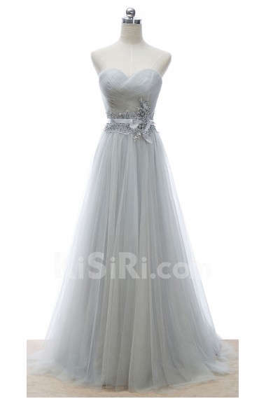 Lace, Tulle Sweetheart Floor Length Sleeveless A-line Dress with Bead, Sequins, Rhinestone