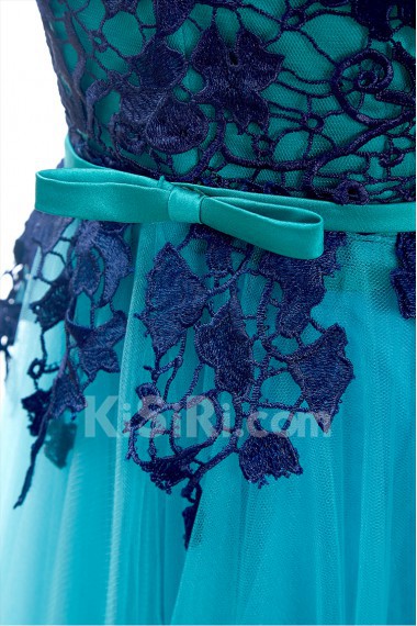 Lace, Satin, Tulle Scoop Sweep Train Sleeveless A-line Dress with Applique, Bow