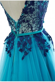 Lace, Satin, Tulle Scoop Sweep Train Sleeveless A-line Dress with Applique, Bow