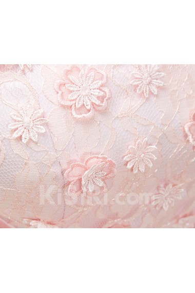 Lace, Satin, Tulle Square Knee-Length Sleeveless A-line Dress with Sash, Handmade Flowers