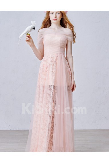 Lace, Satin, Tulle V-neck Floor Length Cap Sleeve Sheath Dress with Handmade Flowers