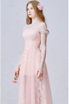 Lace, Satin, Tulle V-neck Floor Length Cap Sleeve Sheath Dress with Handmade Flowers