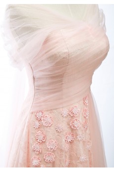 Lace, Satin, Tulle V-neck Floor Length Cap Sleeve Sheath Dress with Handmade Flowers