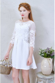 Lace Scoop Mini/Short Three-quarter A-line Dress