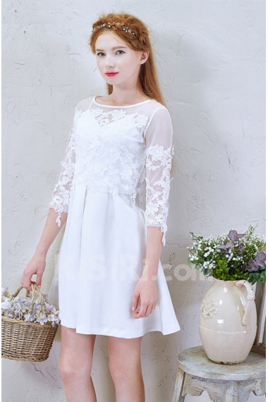 Lace Scoop Mini/Short Three-quarter A-line Dress