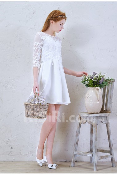 Lace Scoop Mini/Short Three-quarter A-line Dress