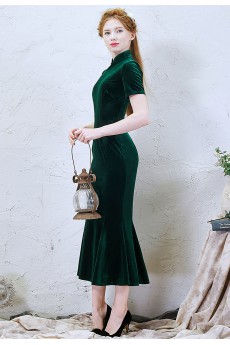 Velvet High Collar Ankle-Length Short Sleeve Mermaid Dress