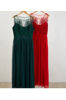 Chiffon Scoop Tea-Length Sleeveless A-line Dress with Lace