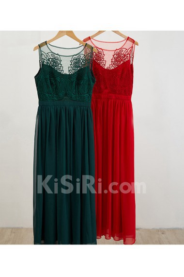 Chiffon Scoop Tea-Length Sleeveless A-line Dress with Lace