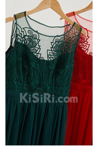 Chiffon Scoop Tea-Length Sleeveless A-line Dress with Lace