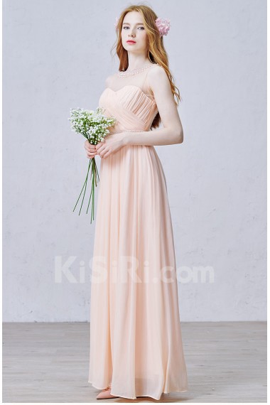 Tulle Scoop Floor Length Sleeveless Sheath Dress with Pearl, Rhinestone