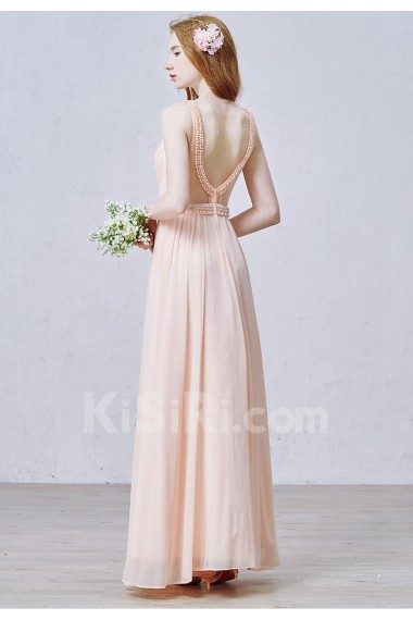 Tulle Scoop Floor Length Sleeveless Sheath Dress with Pearl, Rhinestone