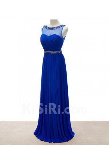 Tulle Scoop Floor Length Sleeveless Sheath Dress with Pearl, Rhinestone