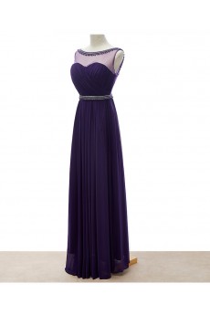 Tulle Scoop Floor Length Sleeveless Sheath Dress with Pearl, Rhinestone