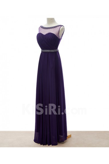 Tulle Scoop Floor Length Sleeveless Sheath Dress with Pearl, Rhinestone