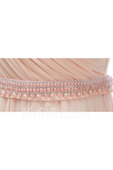 Tulle Scoop Floor Length Sleeveless Sheath Dress with Pearl, Rhinestone