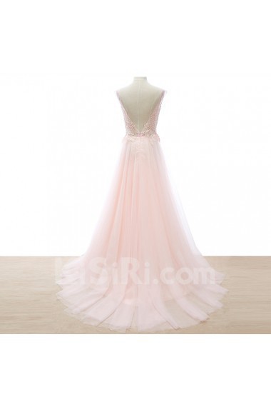 Tulle Scoop Floor Length Sleeveless A-line Dress with Beads