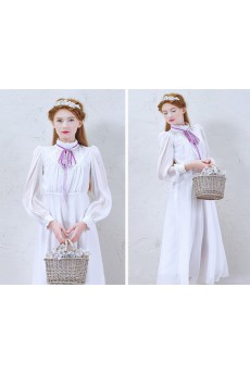 Lace, Chiffon High Collar Tea-Length Long Sleeve A-line Dress