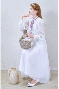 Lace, Chiffon High Collar Tea-Length Long Sleeve A-line Dress